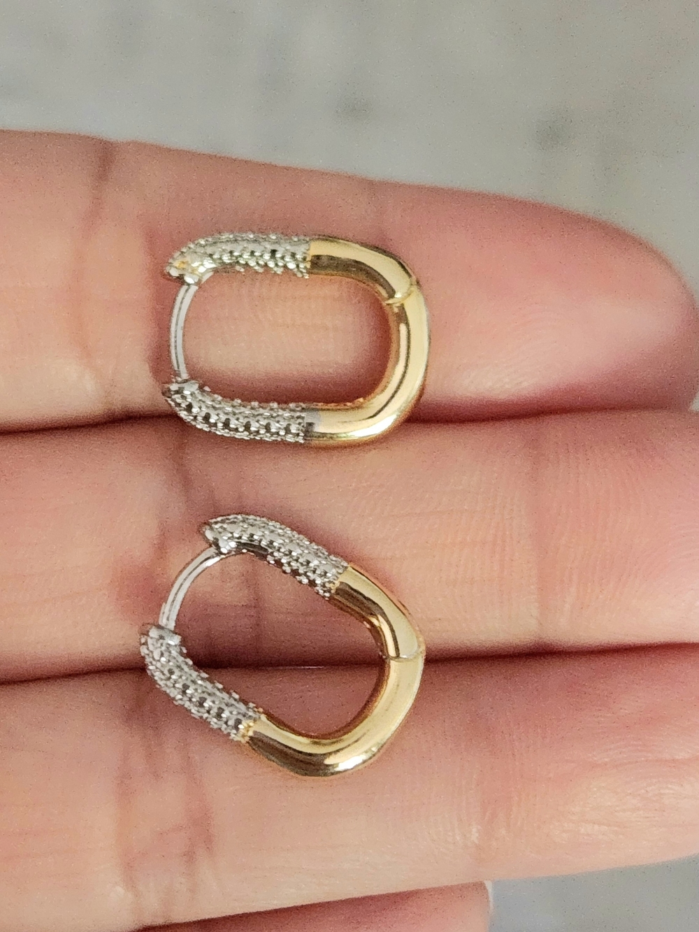 New 18K Gold Plated and 925 Silver Diamond Two Tone Hoop Earrings for Women